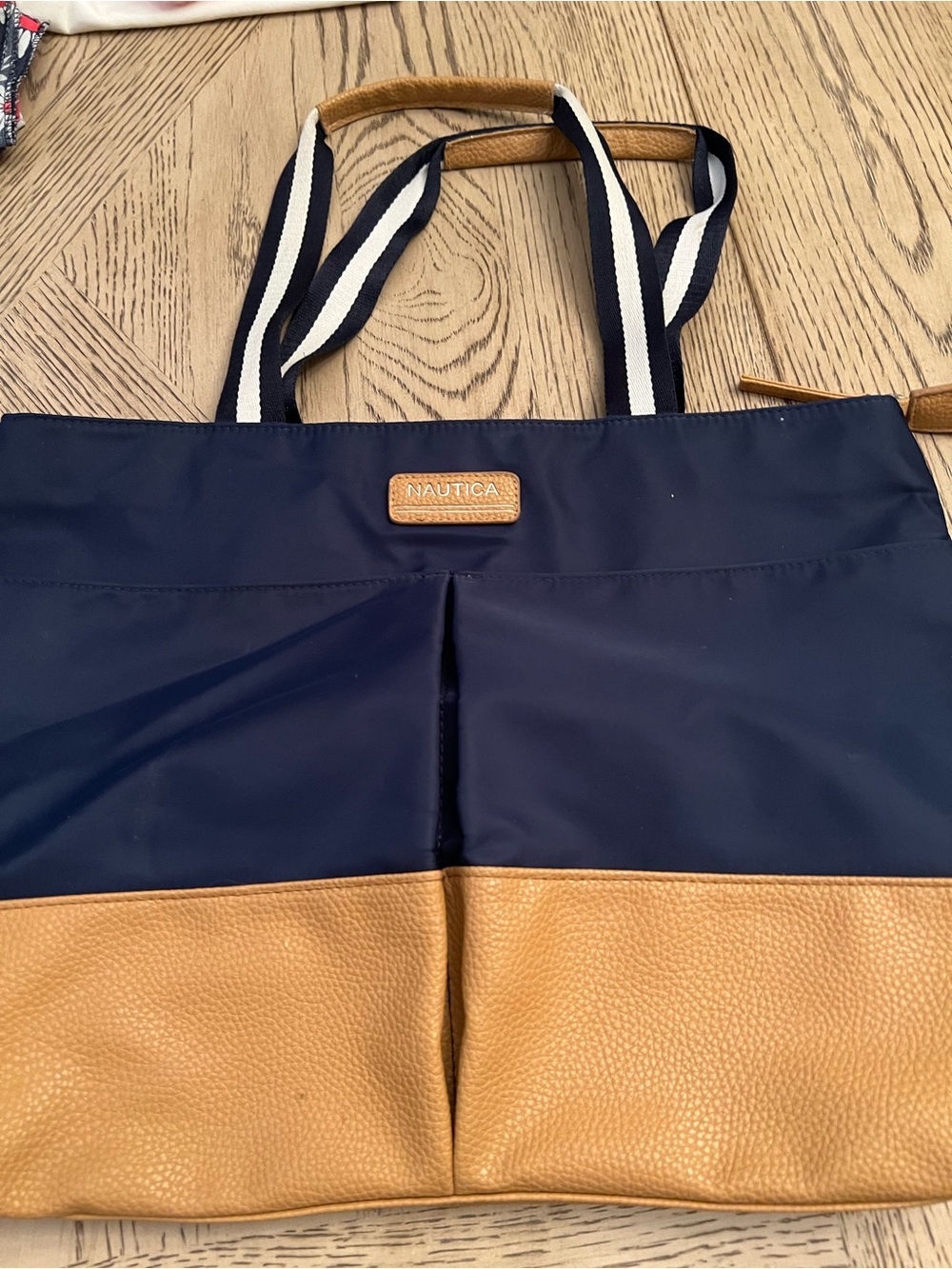 Nautica Navy and Tan Tote Bag